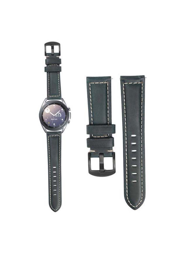 Perfii Retro Wax Genuine Leather Replacement Band For Samsung Galaxy Watch3 41mm Blackish Blue - Image 1