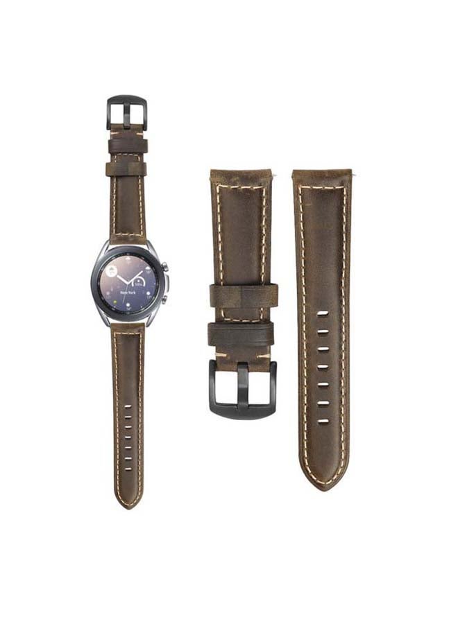 Perfii Retro Wax Genuine Leather Replacement Band For Samsung Galaxy Watch3 41mm Blackish Green - Image 1