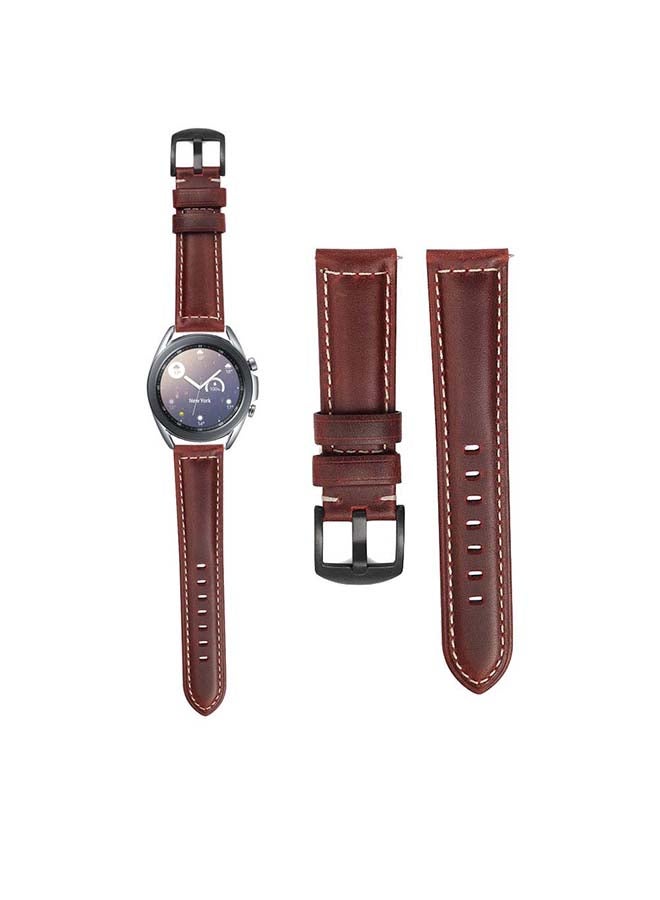 Perfii Retro Wax Genuine Leather Replacement Band For Samsung Galaxy Watch3 41mm Blackish Red - Image 1