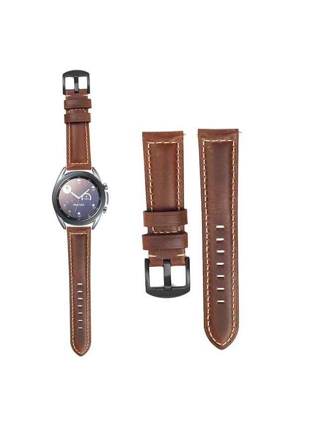 Perfii Retro Wax Genuine Leather Replacement Band For Samsung Galaxy Watch3 41mm Brown - Image 1