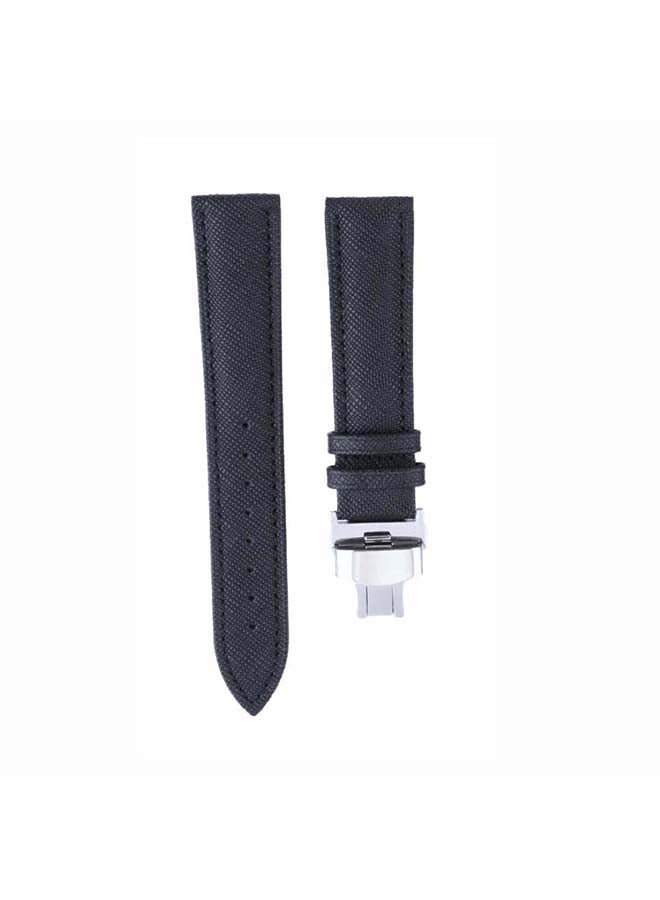 Perfii Genuine Saffiano Leather Replacement Band For Samsung Galaxy Watch3 41mm Black - Image 2