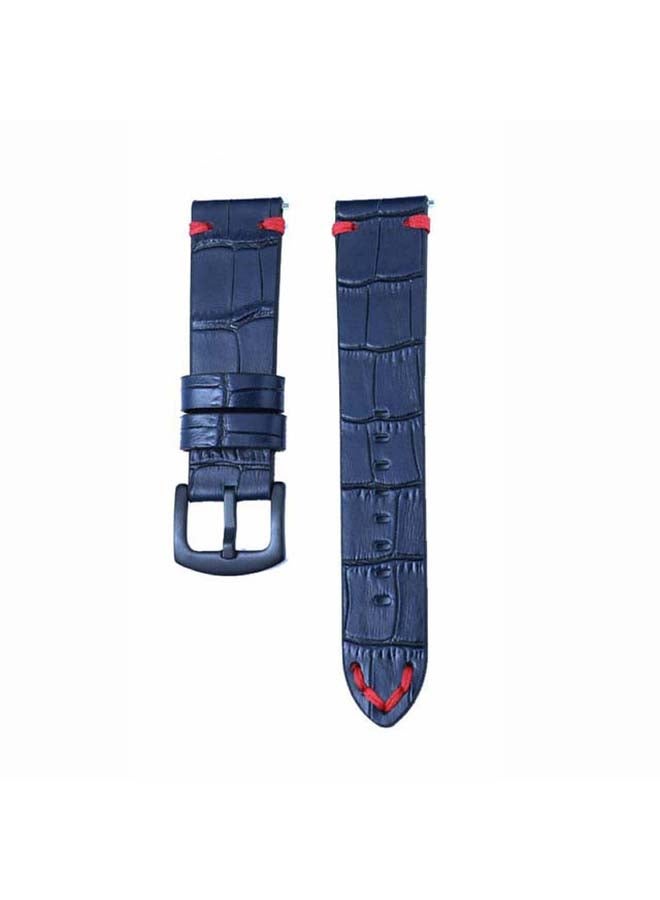 Perfii Stone Grain Genuine Leather Replacement Band For Samsung Galaxy Watch3 41mm Dark Blue - Image 2