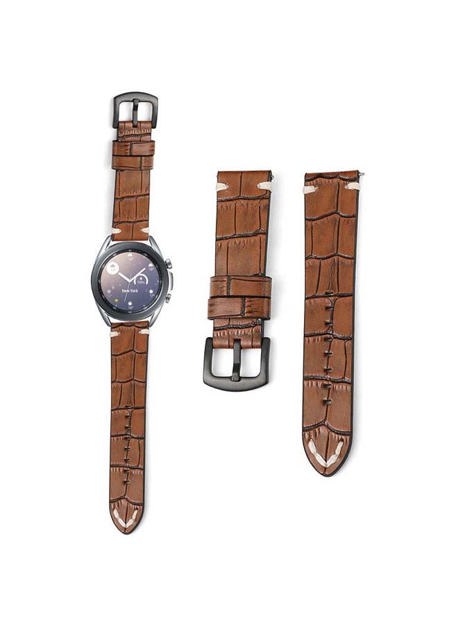 Perfii Stone Grain Genuine Leather Replacement Band For Samsung Galaxy Watch3 41mm Brown - Image 1