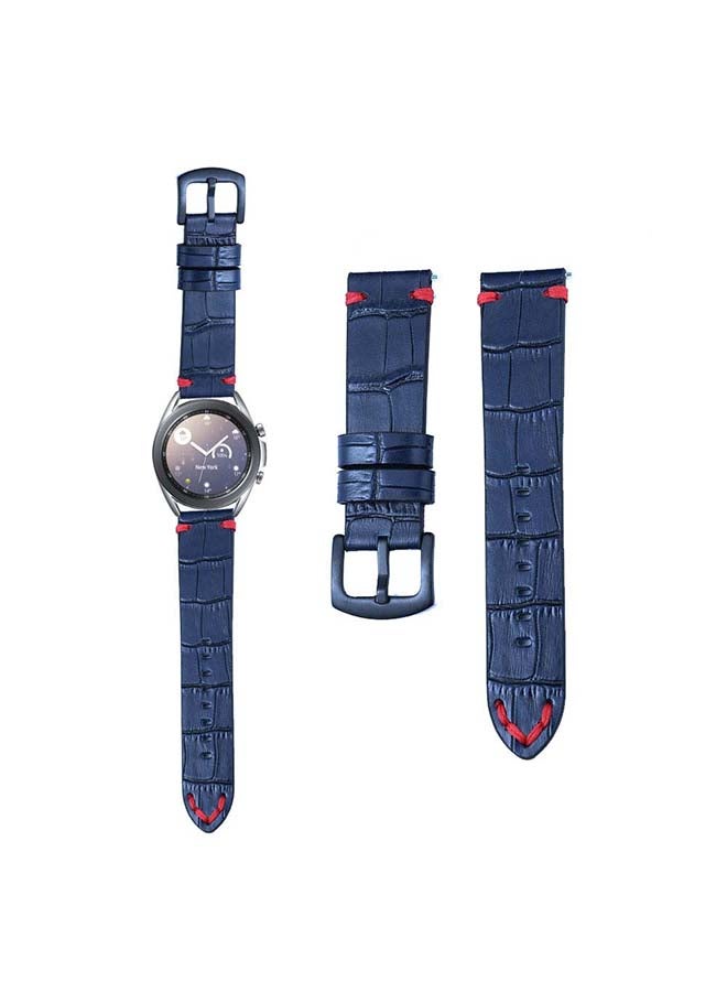 Perfii Stone Grain Genuine Leather Replacement Band For Samsung Galaxy Watch3 41mm Dark Blue - Image 1