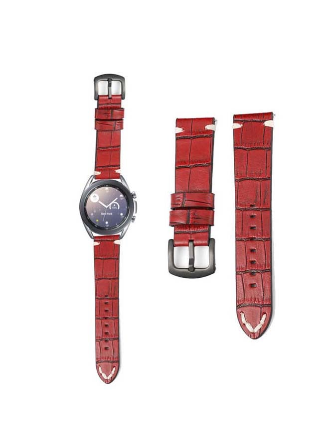 Perfii Stone Grain Genuine Leather Replacement Band For Samsung Galaxy Watch3 41mm Red - Image 1