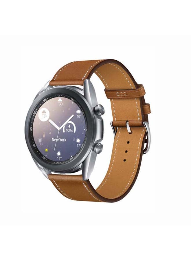 Perfii Genuine Leather Replacement Band For Samsung Galaxy Watch3 41mm Brown - Image 2