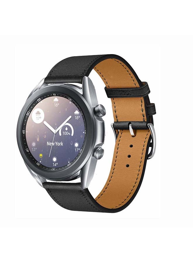 Perfii Genuine Leather Replacement Band For Samsung Galaxy Watch3 41mm Black - Image 2