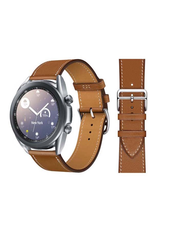 Perfii Genuine Leather Replacement Band For Samsung Galaxy Watch3 41mm Brown - Image 1