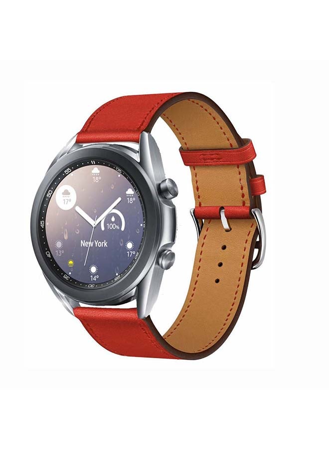 Perfii Genuine Leather Replacement Band For Samsung Galaxy Watch3 41mm Red - Image 2