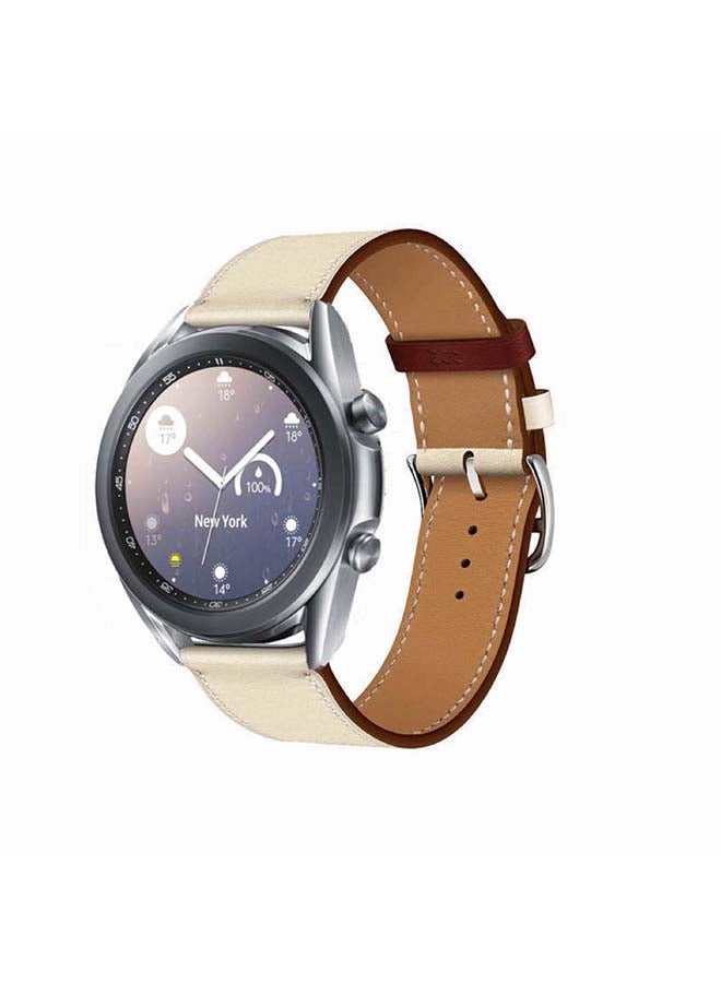 Perfii Genuine Leather Replacement Band For Samsung Galaxy Watch3 41mm White - Image 2