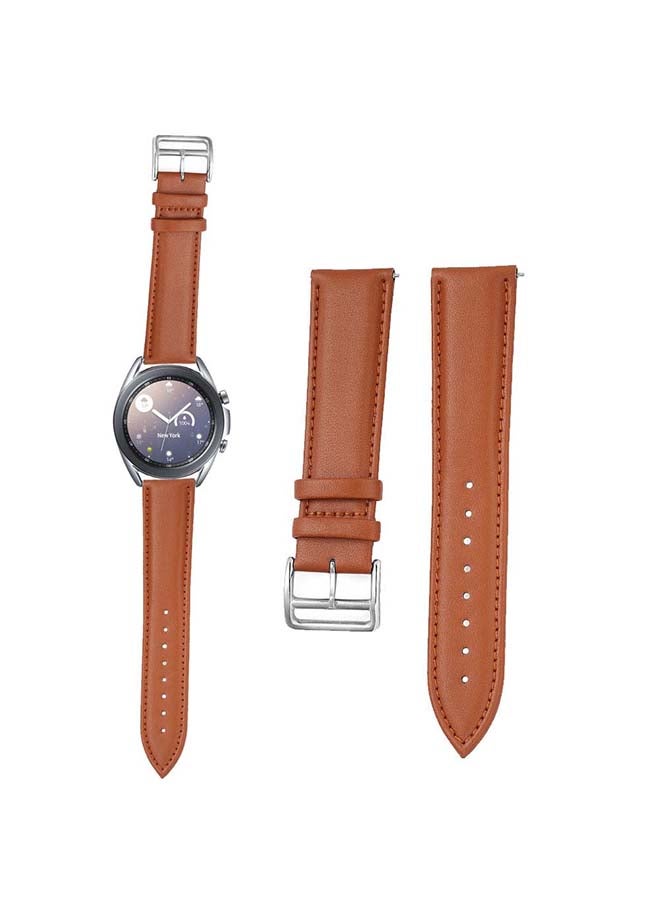 Perfii Genuine Leather Replacement Band for Samsung Galaxy Watch3 41mm Brown - Image 1