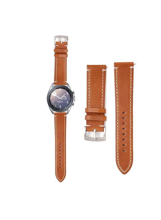 Perfii Genuine Leather Replacement Band for Samsung Galaxy Watch3 41mm Brown - Image 1