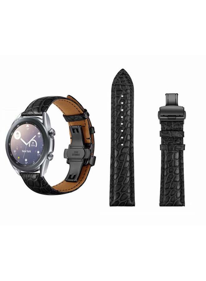 Perfii Genuine Alligator Leather Replacement Band for Samsung Galaxy Watch3 41mm Black - Image 1
