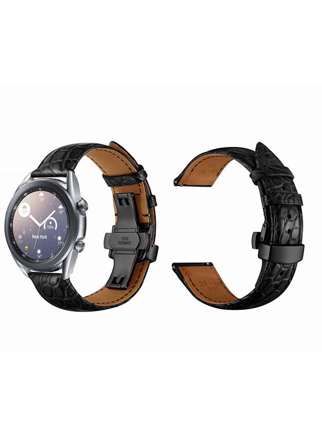 Perfii Genuine Alligator Leather Replacement Band for Samsung Galaxy Watch3 41mm Black - Image 2