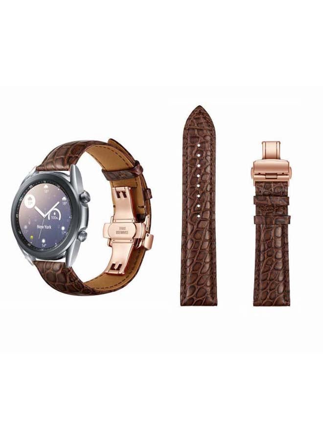 Perfii Genuine Alligator Leather Replacement Band for Samsung Galaxy Watch3 41mm Brown/Rose Gold - Image 1