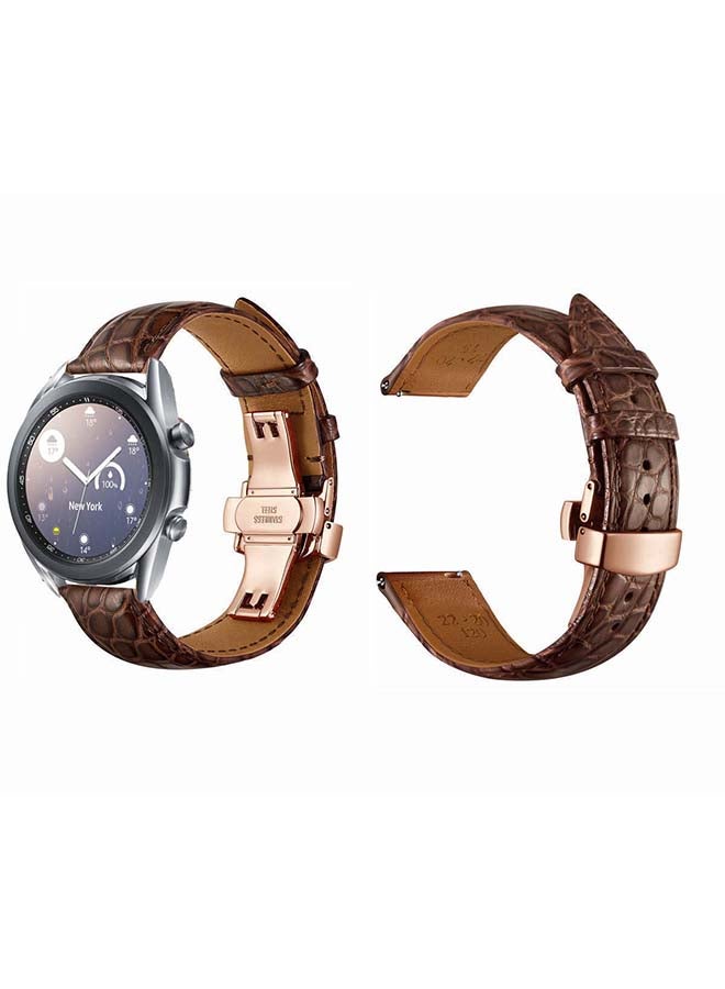 Perfii Genuine Alligator Leather Replacement Band for Samsung Galaxy Watch3 41mm Brown/Rose Gold - Image 2