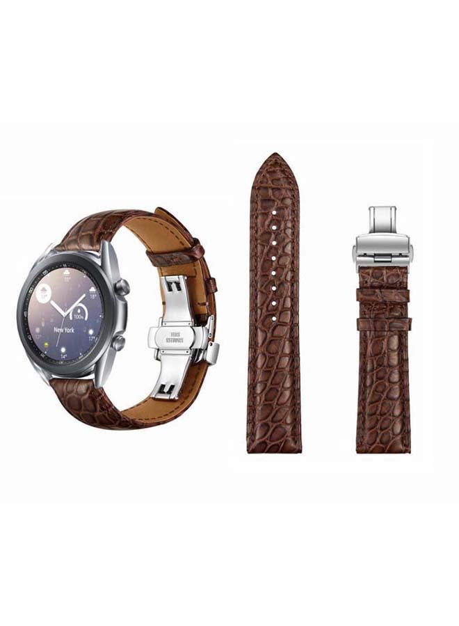 Perfii Genuine Alligator Leather Replacement Band for Samsung Galaxy Watch3 41mm Brown/Silver - Image 1
