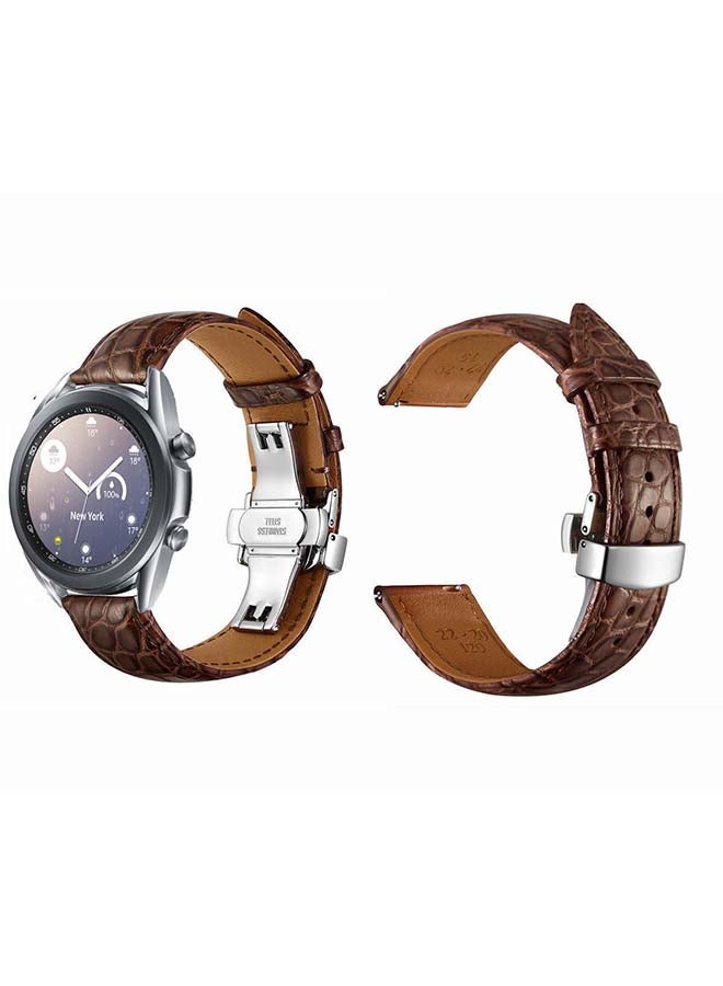 Perfii Genuine Alligator Leather Replacement Band for Samsung Galaxy Watch3 41mm Brown/Silver - Image 2