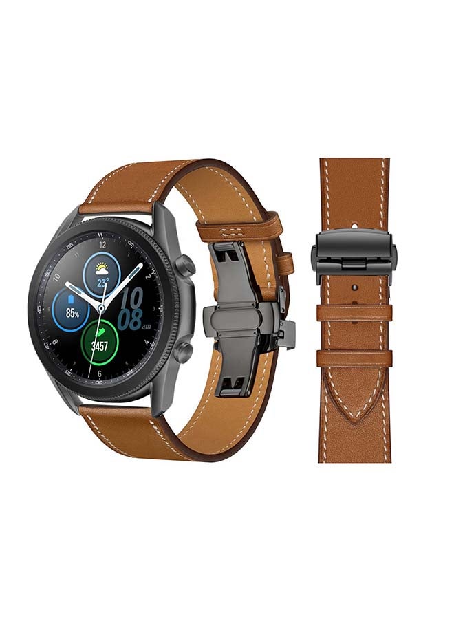 Perfii Genuine Leather Replacement Band for Samsung Galaxy Watch3 45mm Brown - Image 1