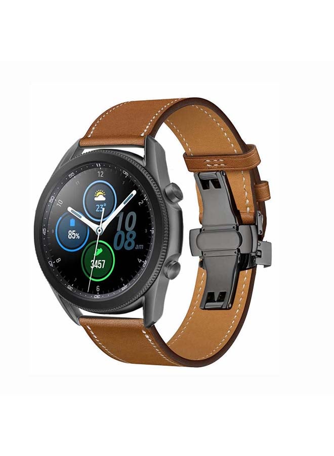 Perfii Genuine Leather Replacement Band for Samsung Galaxy Watch3 45mm Brown - Image 2