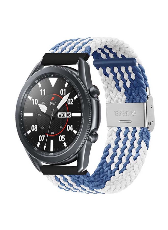 بيرفيي Adjustable Braided Solo Loop Band for Samsung Galaxy Watch3 45mm Blue/White - Image 2