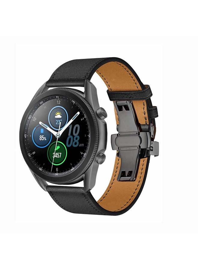 Perfii Genuine Leather Replacement Band for Samsung Galaxy Watch3 45mm Black - Image 2