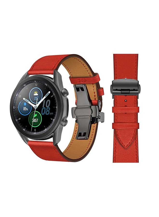 Perfii Genuine Leather Replacement Band for Samsung Galaxy Watch3 45mm Red - Image 1