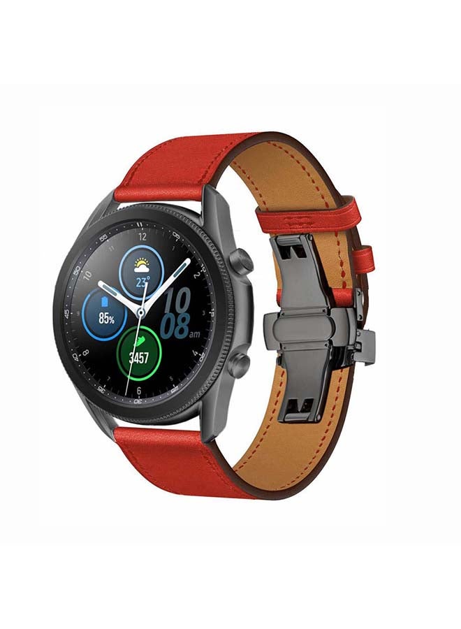 Perfii Genuine Leather Replacement Band for Samsung Galaxy Watch3 45mm Red - Image 2
