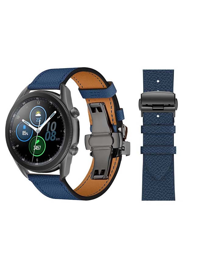Perfii Genuine Leather Replacement Band for Samsung Galaxy Watch3 45mm Blue - Image 1