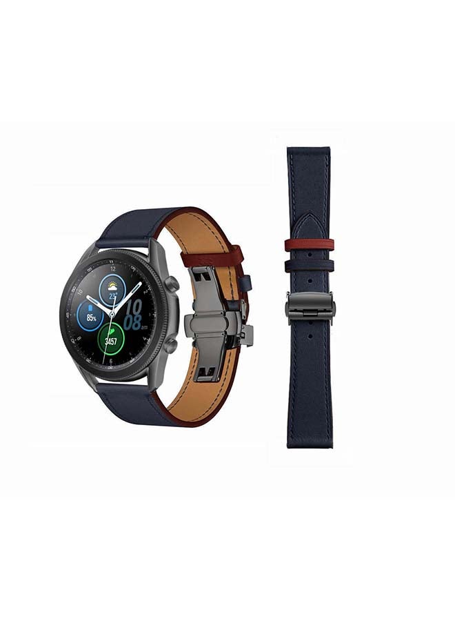 Perfii Genuine Leather Replacement Band for Samsung Galaxy Watch3 45mm Blue - Image 1