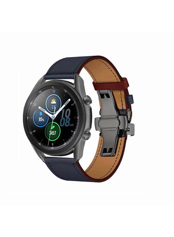 Perfii Genuine Leather Replacement Band for Samsung Galaxy Watch3 45mm Blue - Image 2