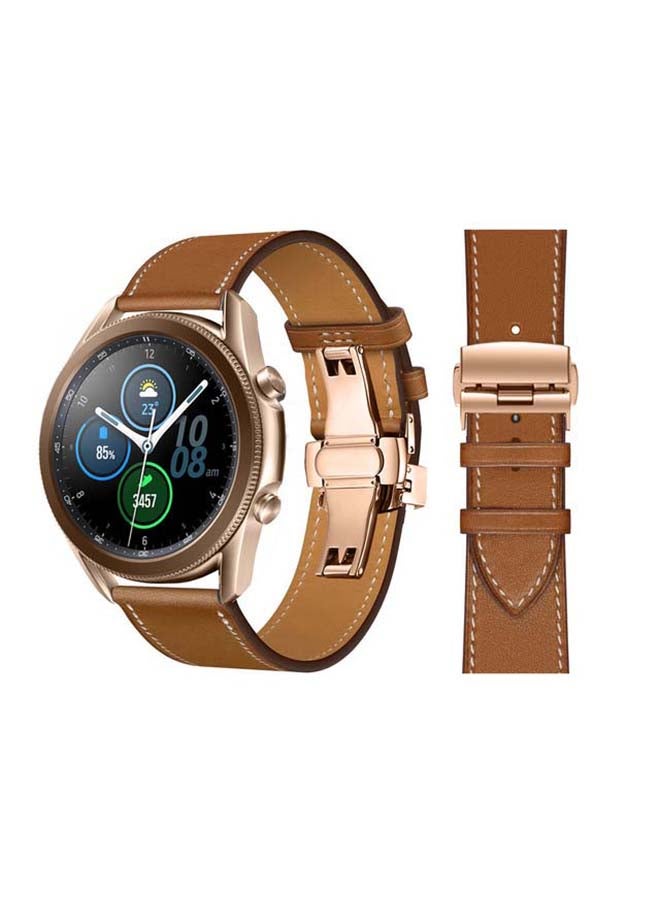 Perfii Genuine Leather Replacement Band for Samsung Galaxy Watch3 45mm Brown - Image 1