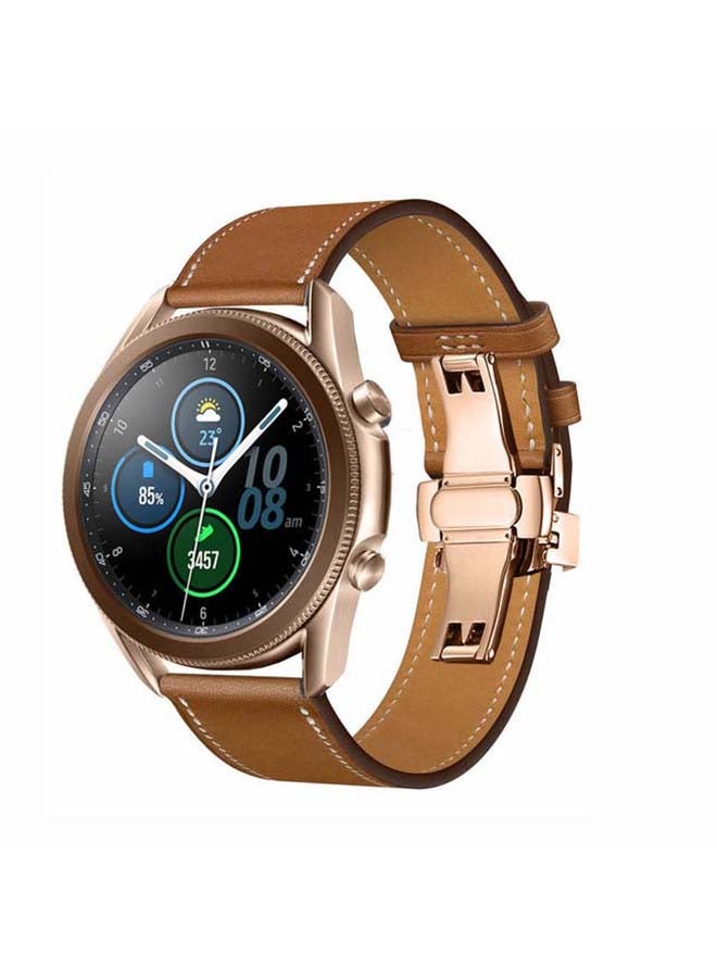 Perfii Genuine Leather Replacement Band for Samsung Galaxy Watch3 45mm Brown - Image 2