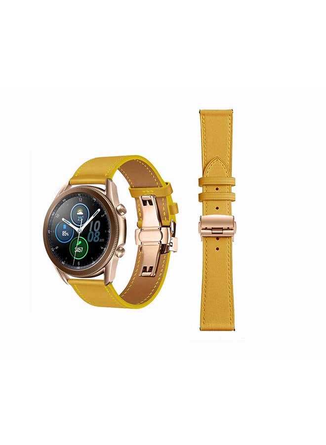 Perfii Genuine Leather Replacement Band for Samsung Galaxy Watch3 45mm Yellow - Image 1