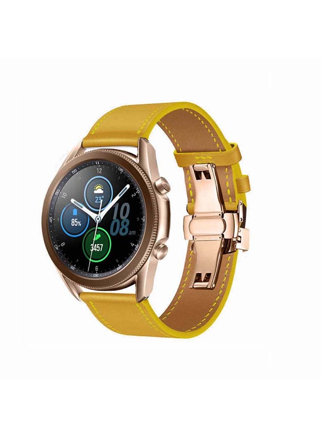 Perfii Genuine Leather Replacement Band for Samsung Galaxy Watch3 45mm Yellow - Image 2