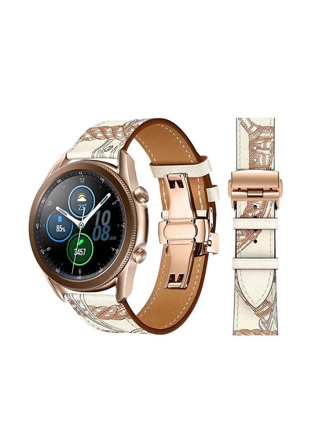 Perfii Genuine Leather Replacement Band for Samsung Galaxy Watch3 45mm Beige/Brown/Grey - Image 1