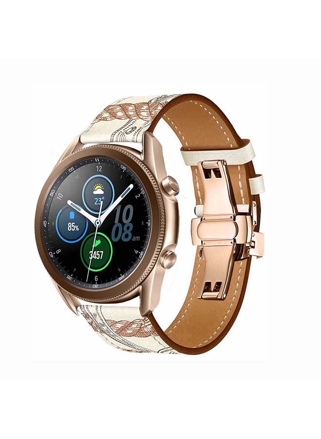 Perfii Genuine Leather Replacement Band for Samsung Galaxy Watch3 45mm Beige/Brown/Grey - Image 2