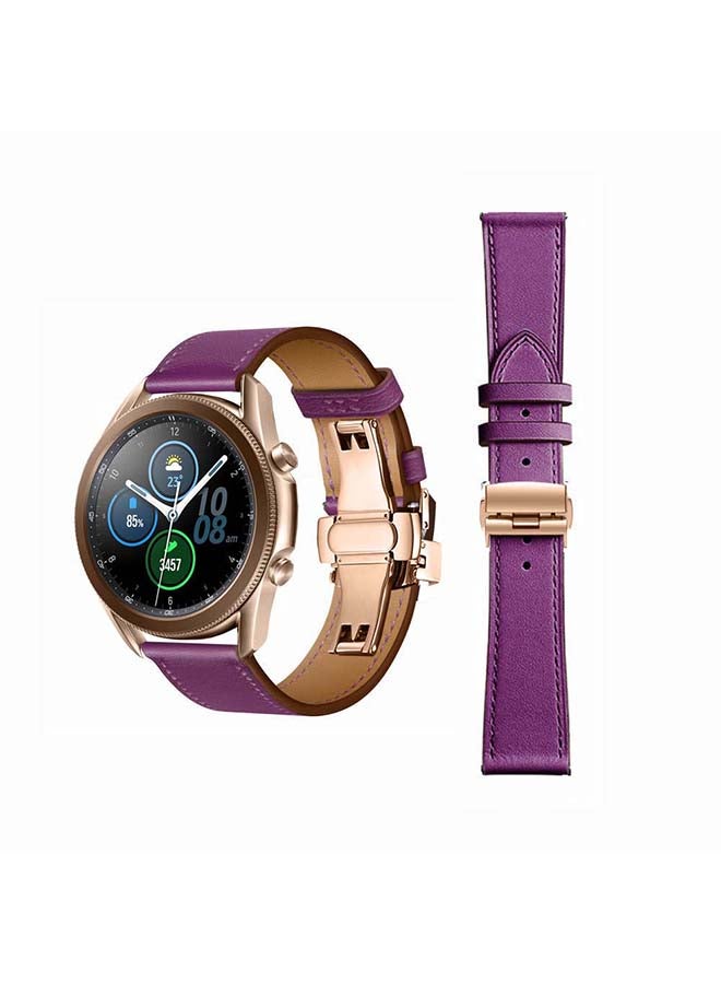 Perfii Genuine Leather Replacement Band for Samsung Galaxy Watch3 45mm Purple - Image 1