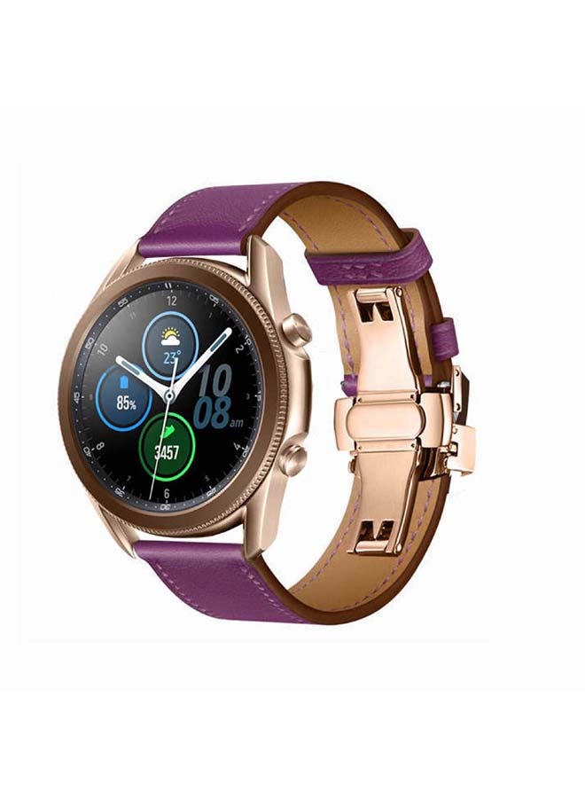 Perfii Genuine Leather Replacement Band for Samsung Galaxy Watch3 45mm Purple - Image 2