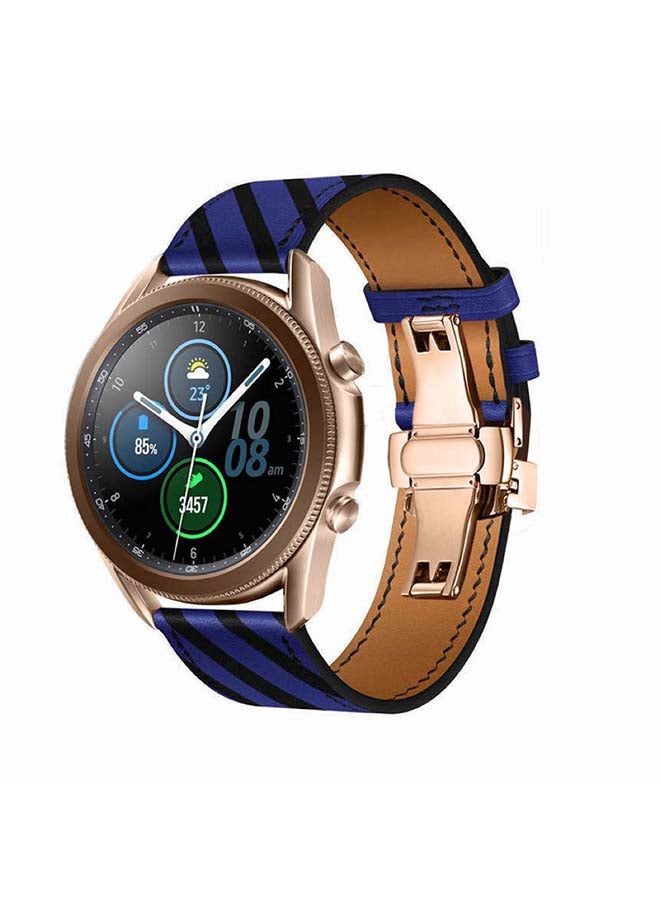 Perfii Genuine Leather Replacement Band for Samsung Galaxy Watch3 45mm Blue - Image 2