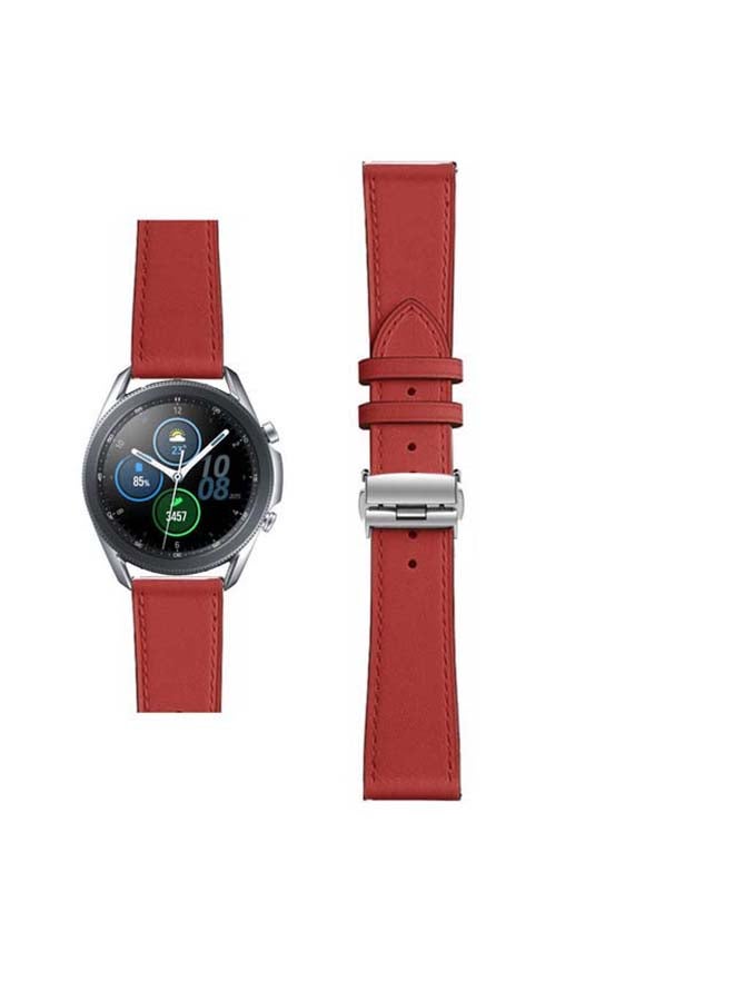 Perfii Genuine Leather Replacement Band for Samsung Galaxy Watch3 45mm Red - Image 1