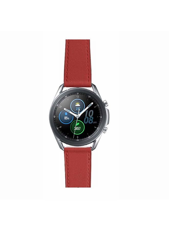 Perfii Genuine Leather Replacement Band for Samsung Galaxy Watch3 45mm Red - Image 2