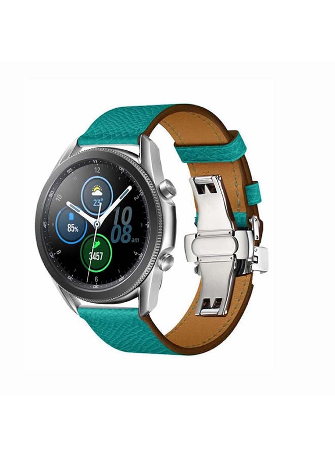 Perfii Genuine Leather Replacement Band for Samsung Galaxy Watch3 45mm Green - Image 2