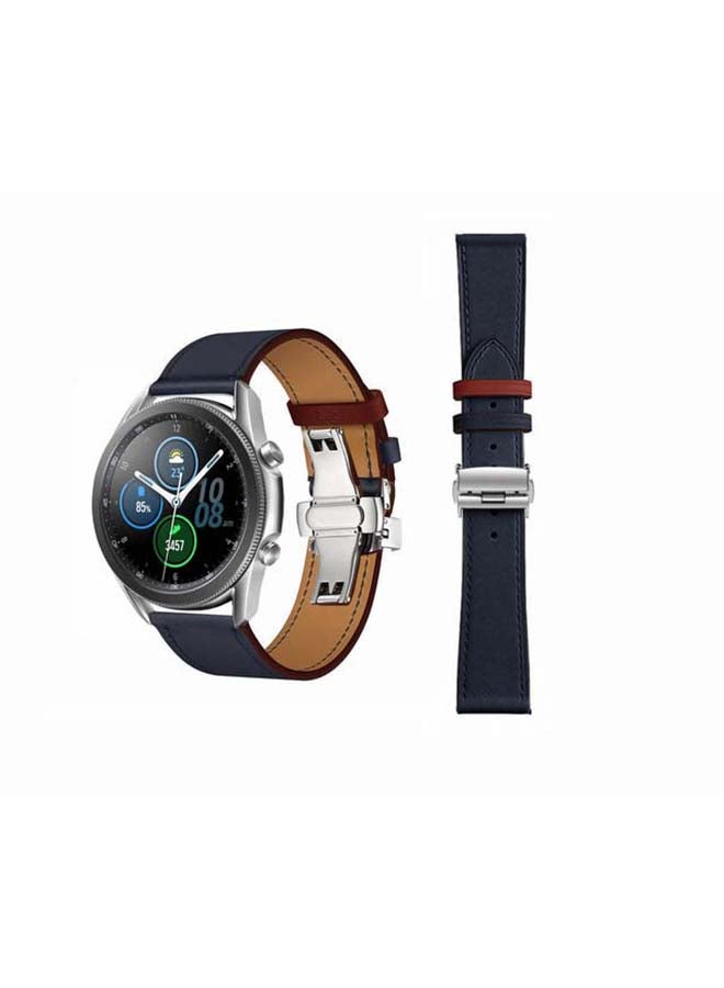 Perfii Genuine Leather Replacement Band for Samsung Galaxy Watch3 45mm Blue - Image 1