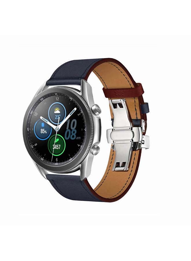 Perfii Genuine Leather Replacement Band for Samsung Galaxy Watch3 45mm Blue - Image 2
