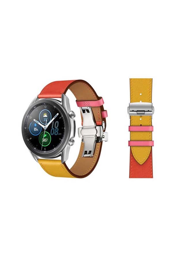 Perfii Genuine Leather Replacement Band for Samsung Galaxy Watch3 45mm Orange/Yellow - Image 1