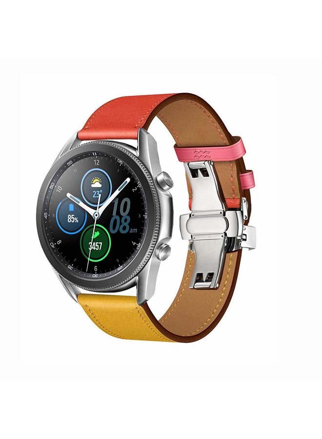 Perfii Genuine Leather Replacement Band for Samsung Galaxy Watch3 45mm Orange/Yellow - Image 2