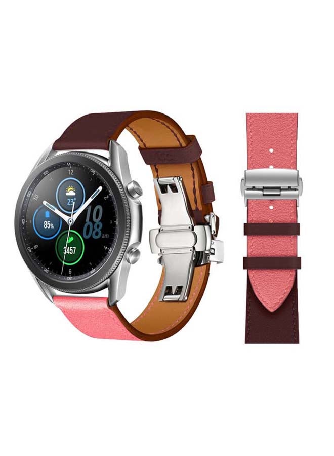 Perfii Genuine Leather Replacement Band for Samsung Galaxy Watch3 45mm Pink  - Image 1
