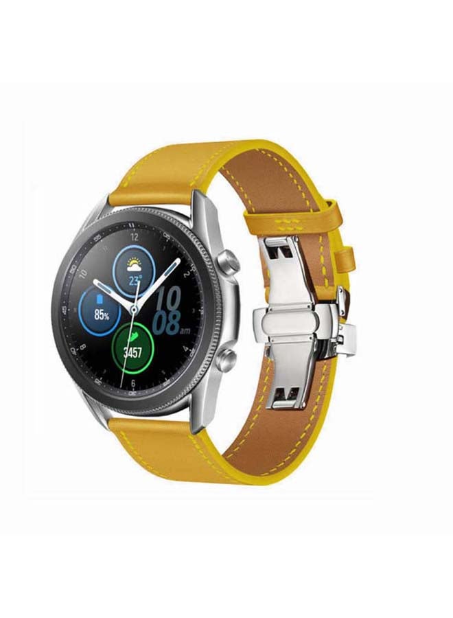 Perfii Genuine Leather Replacement Band for Samsung Galaxy Watch3 45mm Yellow - Image 2