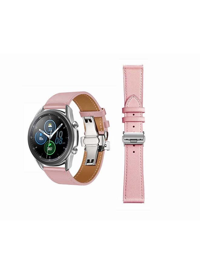 Perfii Genuine Leather Replacement Band for Samsung Galaxy Watch3 45mm Pink - Image 1
